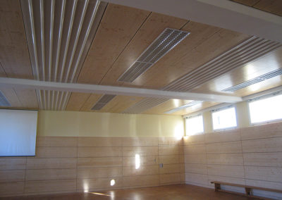 Akustikdecke Fichte Dreischicht, klar lackiert, Lochung 16/16/8 mm