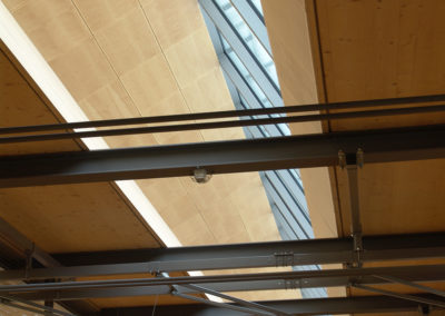 Oberlichtverkleidung Birke Multiplex, Birke furniert, akustisch wirksam mit Lochung 16/16/6 mm in versetzten Reihen